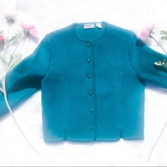 Carroll Reed 100% Wool Teal Button Down Cardigan - Picture 2 of 9